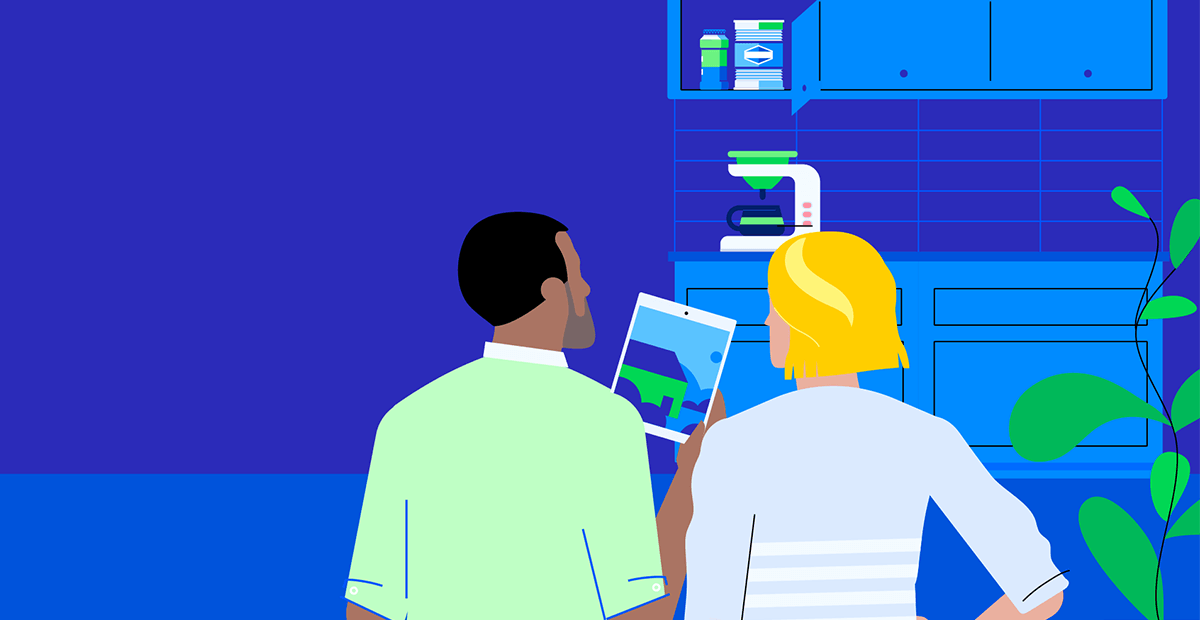 Graphic of two people looking at a tablet together Image